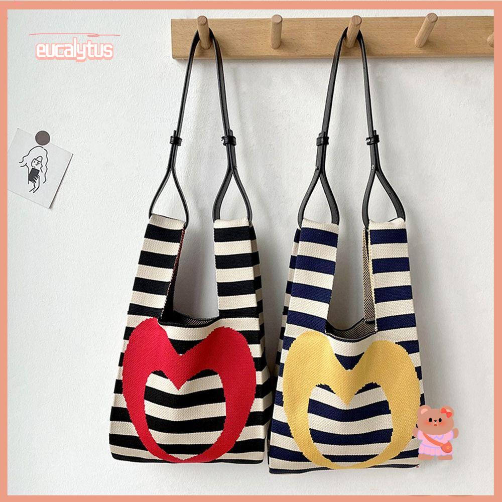 EUTUS Túi Xách Đan Len Họa Tiết Sọc Thời Trang Cho Nữ