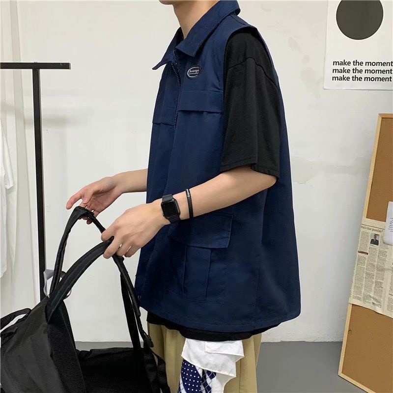 Áo Khoác Sát Nách Dáng Rộng Có Khóa Kéo Thời Trang Mùa Hè Cho Nam
