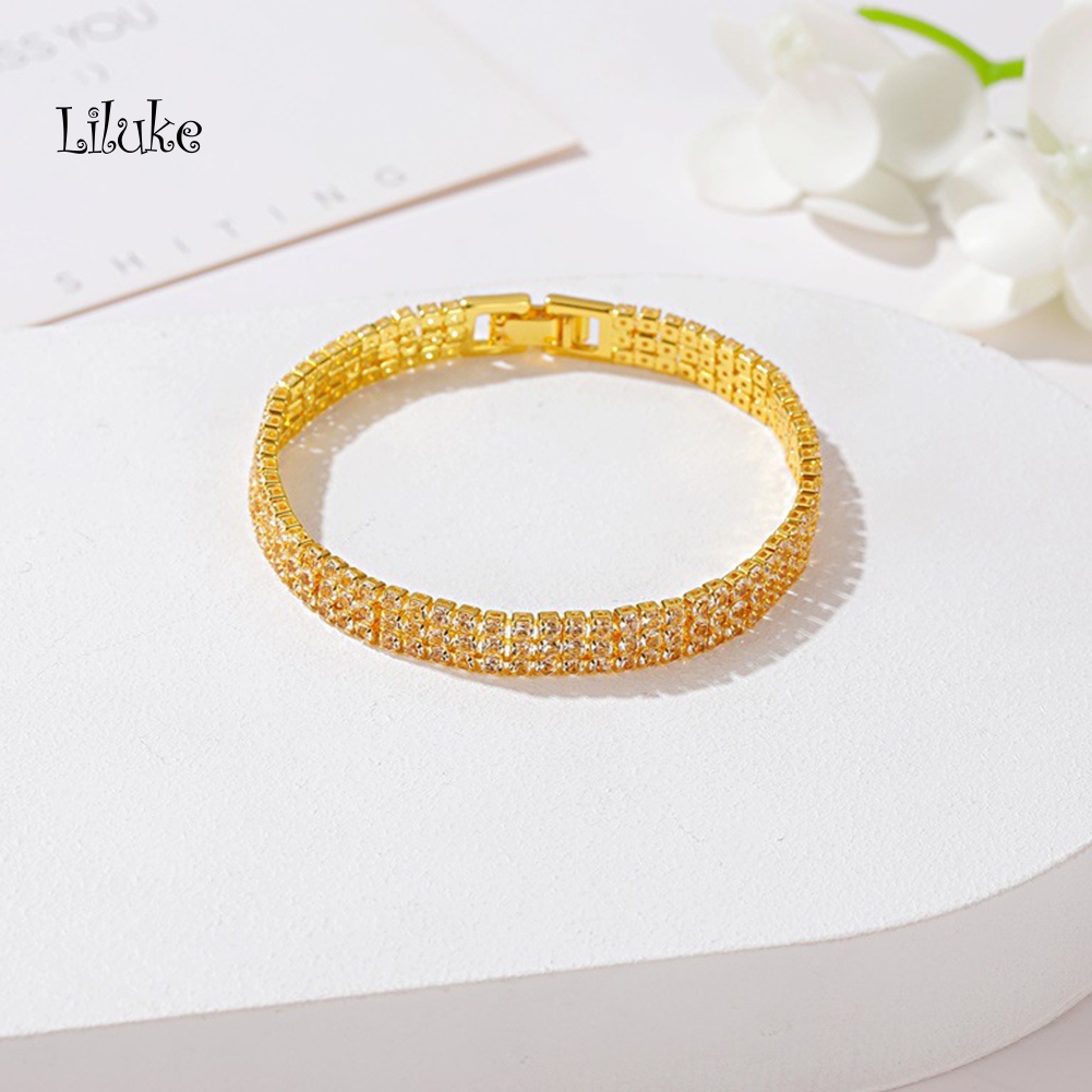 Vòng Tay Hợp Kim Đính Đá 3 Hàng Kiểu Dáng Sang Trọng Cho Nữ