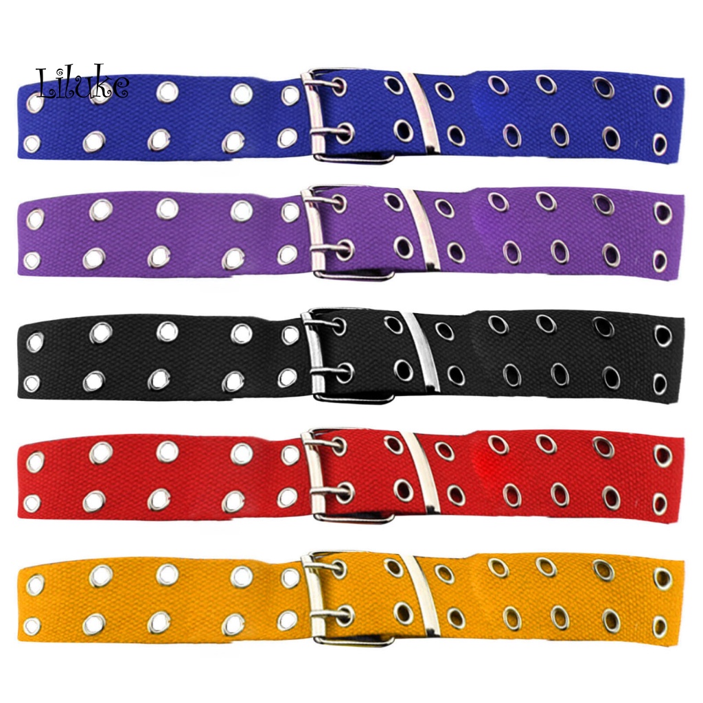 Thắt Lưng Vải Canvas Bản Rộng Hai Hàng Nút Kim Loại Thời Trang Cho Nữ