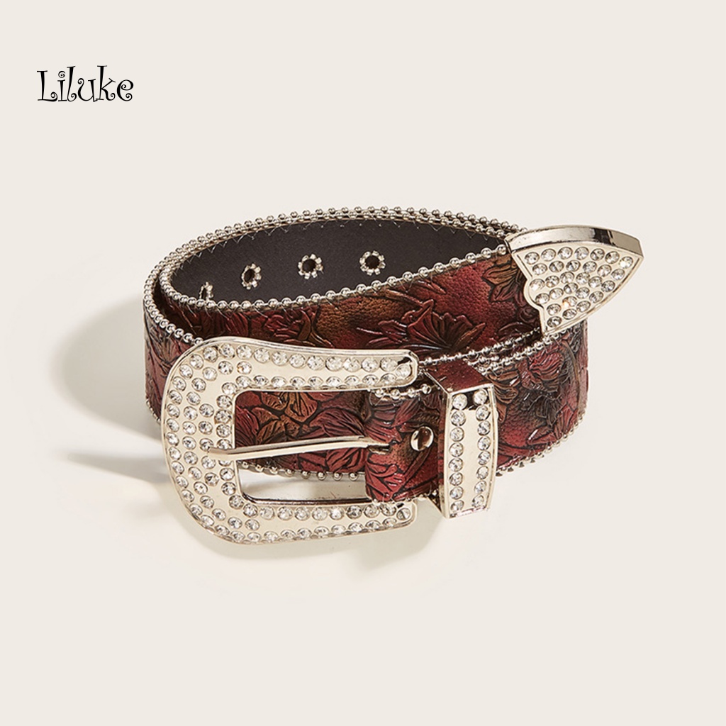 Thắt Lưng Nữ Giả Da Bản Rộng Đính Hạt Thời Trang