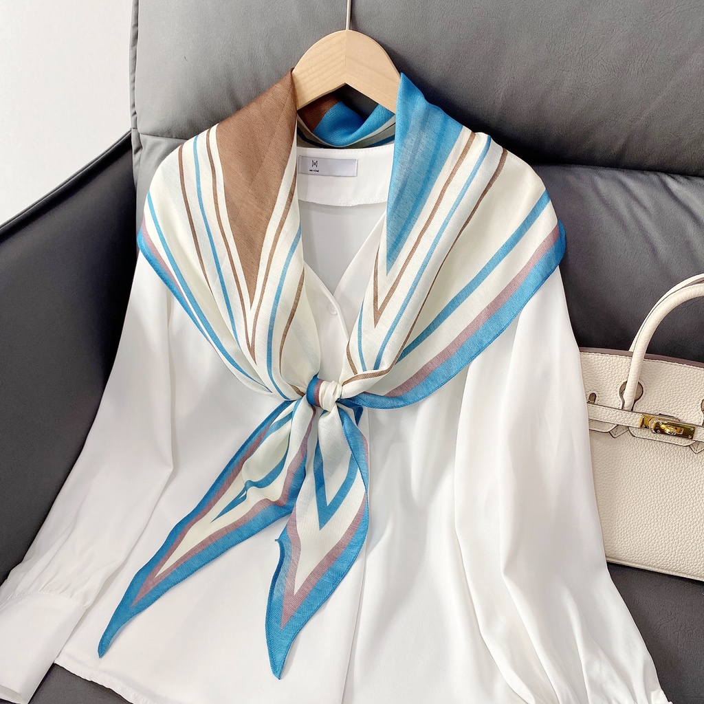 Khăn Choàng Cổ Bằng Lụa Mỏng Họa Tiết Hình Học Đính Kim Cương Giả Thời Trang Mùa Hè Phong Cách Hàn Quốc Cho Nữ