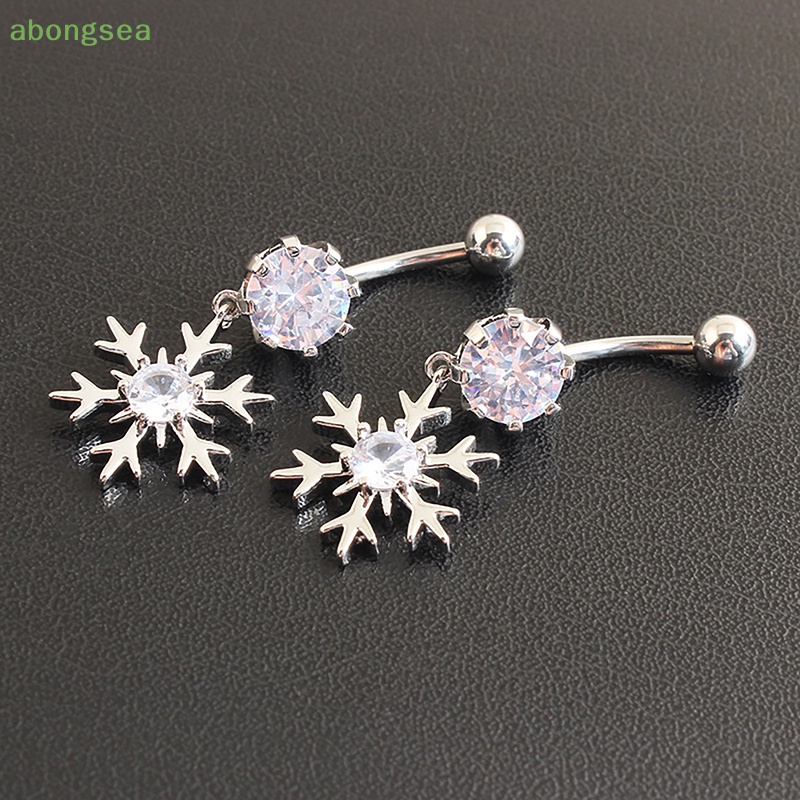 Khuyên Rốn Bằng Thép Không Gỉ Đính Đá Zircon Hình Bông Tuyết Màu Hồng Và Trắng Sáng Tạo Quyến Rũ Cho Nữ