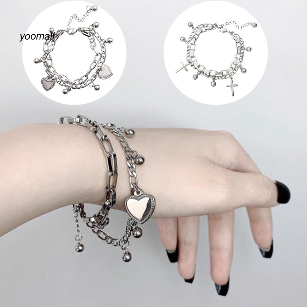 Vòng Tay 2 Lớp Mặt Hình Thánh Giá / Trái Tim Thời Trang Cho Nữ