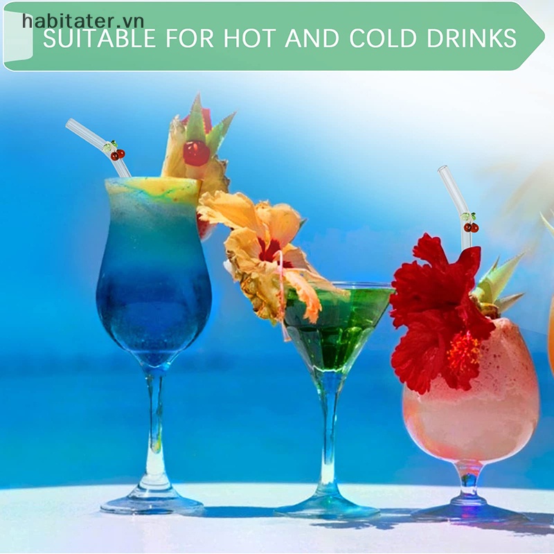 Ống Hút Thủy Tinh Borosilicate Cao Có Thể Tái Sử Dụng Kèm Cọ Hình Nấm / Cocktail / Trà / Cà Phê