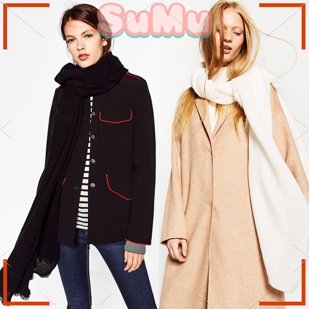 Khăn Choàng Cổ Dài Vải Cashmere Màu Trơn Thời Trang Mùa Đông Ấm Áp