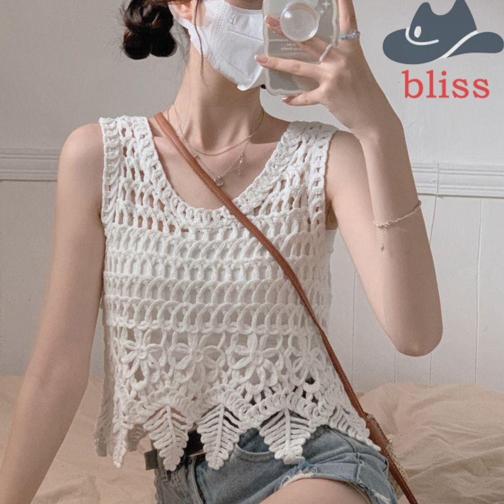 Áo Croptop Dây Mảnh Mềm Mại Họa Tiết Hoa Khoét Rỗng Không Tay Cho Nữ