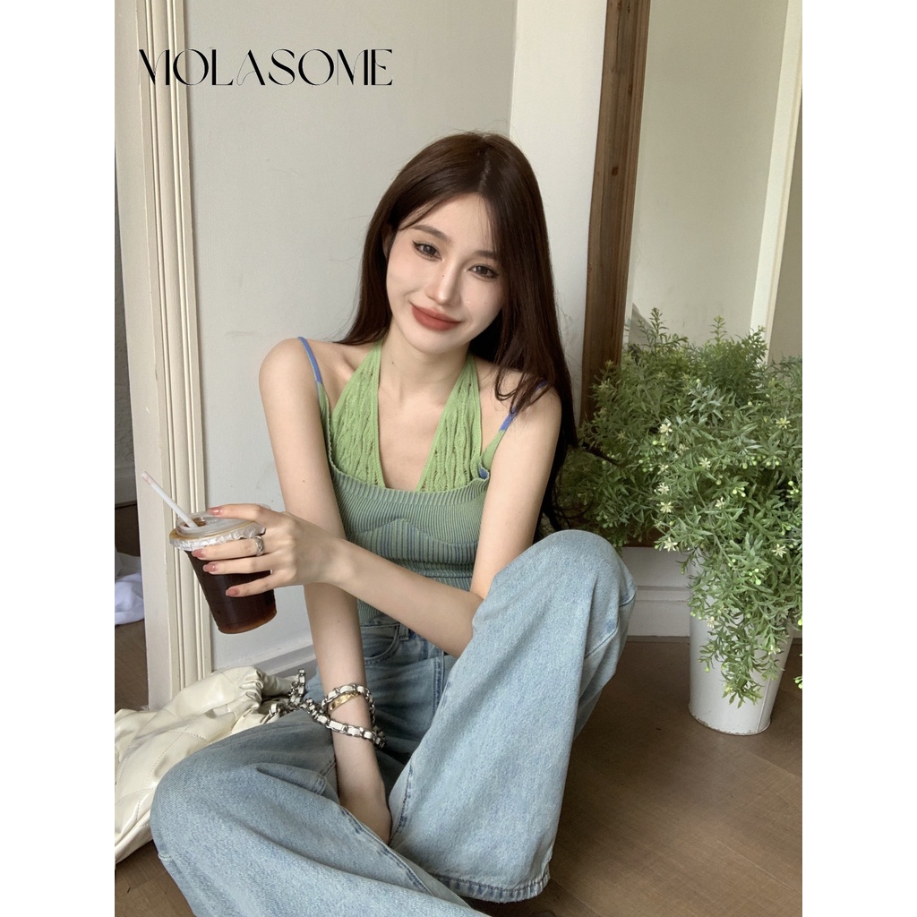 Áo Tank Top Hai Dây Màu Sắc Tương Phản Thời Trang 2023 Cho Nữ