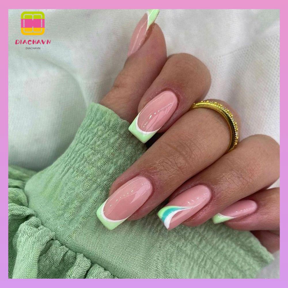 DIACHAVN Bộ Móng Tay Giả Dạng Nhấn Che Phủ Toàn Diện Đầu Vuông DIY