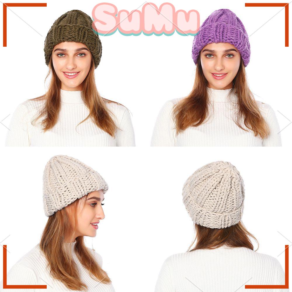 SUMU Mũ Len Dệt Kim Co Giãn Màu Kẹo Thời Trang Dành Cho Nữ