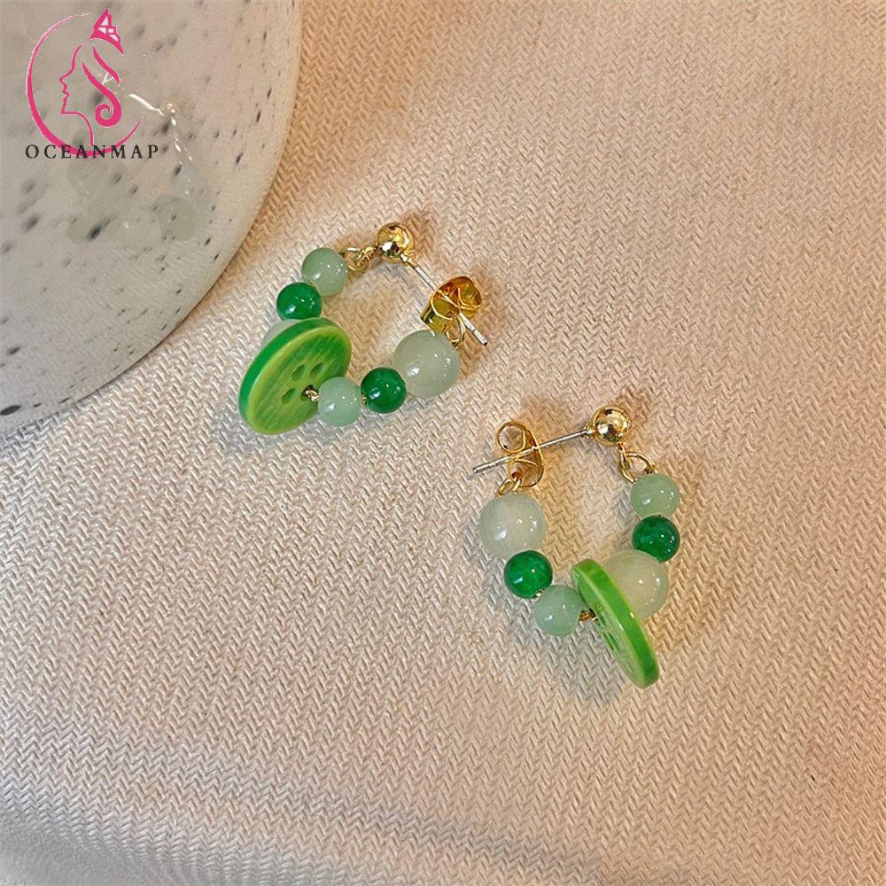 Khuyên Tai Dạng Vòng Tròn Đính Hạt Nhựa Resin Phong Cách Trung Hoa Thanh Lịch Thời Trang Cho Nữ