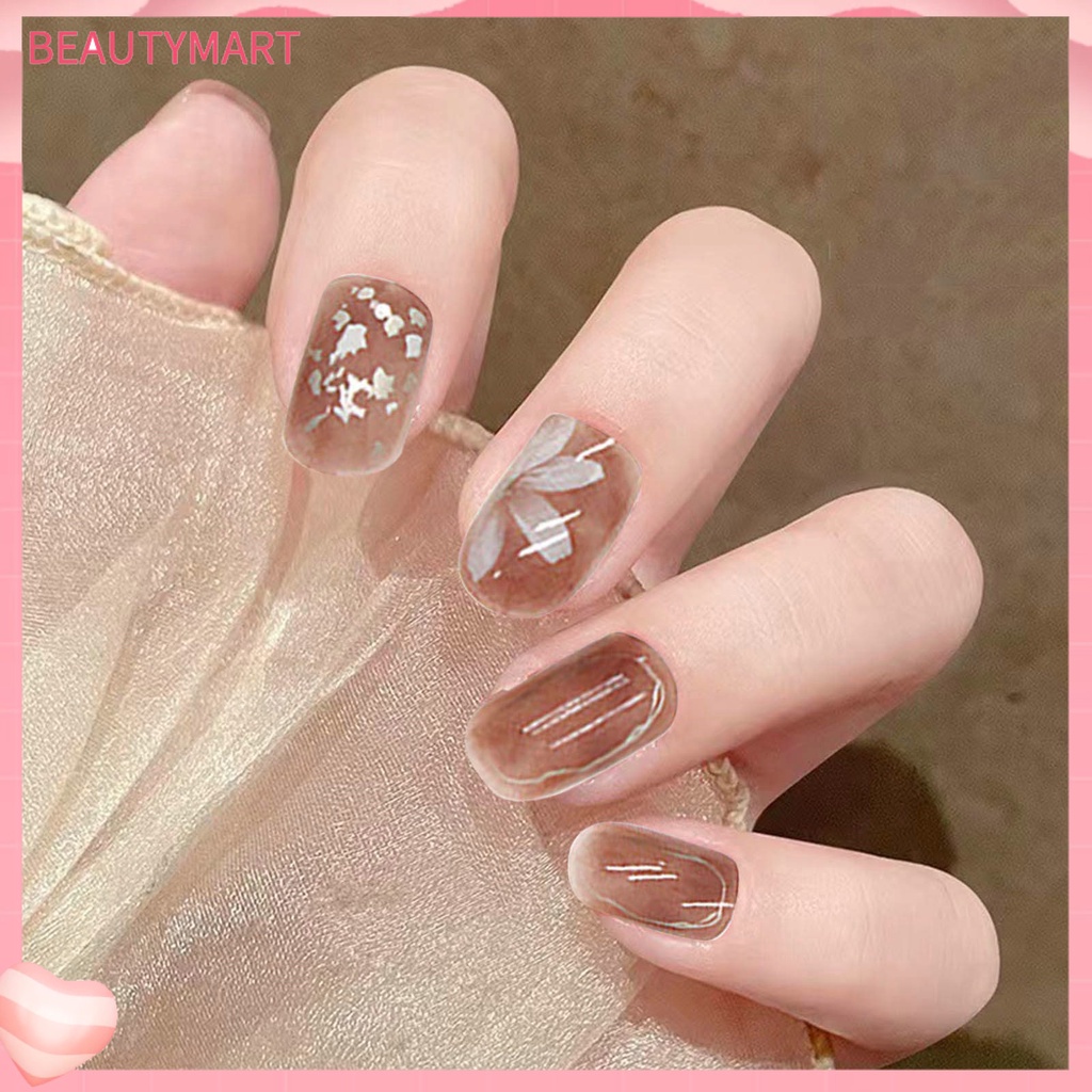 1 Bộ Móng Tay Giả Hình Vỏ Sò Màu Hổ Phách Dạng Nhấn DIY