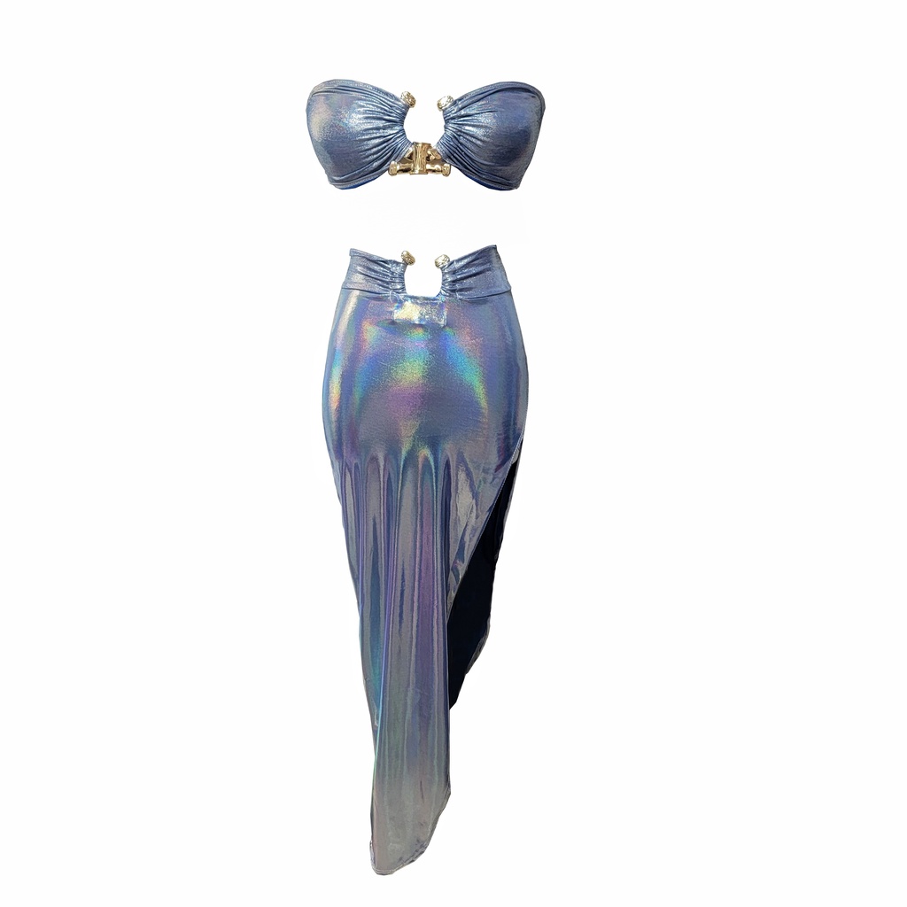 Bộ Áo Ống Nhiều Màu Laser + Chân Váy Lưng Cao Xẻ Tà Quyến Rũ Cho Nữ