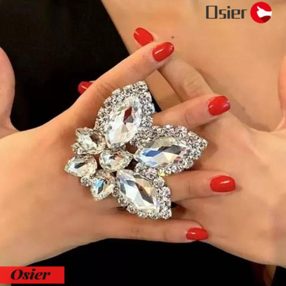 OSIER1 Nhẫn Hở Đính Đá Thời Trang Sáng Tạo Có Thể Điều Chỉnh Kích Thước