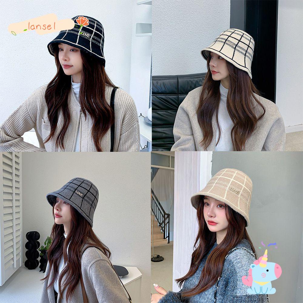 LANSEL Mũ Bucket Chất Liệu Len Dệt Kim Kiểu Dáng Đơn Giản Xinh Xắn