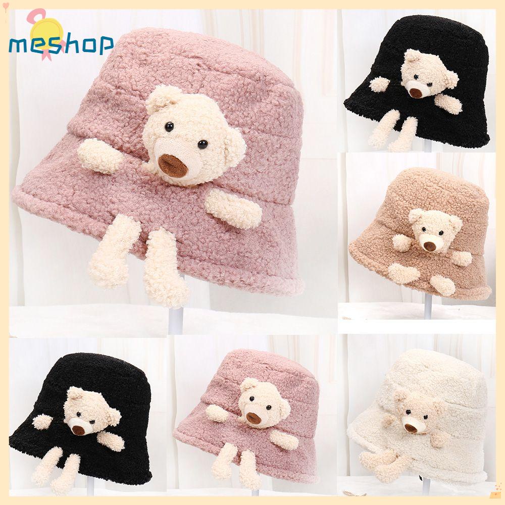 ME Mũ Tai Bèo Màu Trơn Đính Gấu Bông Dễ Thương Cho Nữ