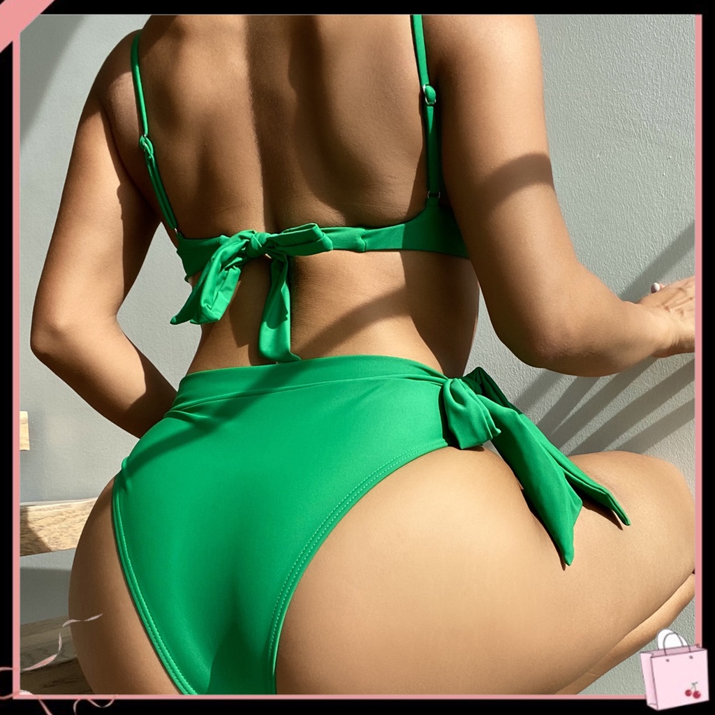 Bộ Đồ Bơi Hai Mảnh Gồm Áo Ngực Cổ Chữ U Và Quần Lưng Cao Và Áo Ngực Thắt Nút Dành Cho Nữ Đi Bơi