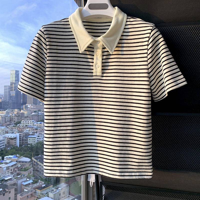 Áo Thun polo Ngắn Tay Họa Tiết Sọc Thời Trang Dành Cho Nữ