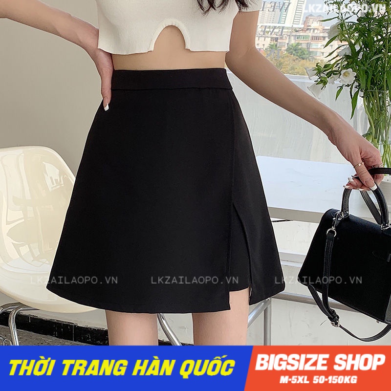 Quần giả váy Bigsize chân váy nữ ngắn lưng cao chữ a xẻ tà đen mùa xuân hè Phong cách Hàn Quốc Thời Trang đẹp