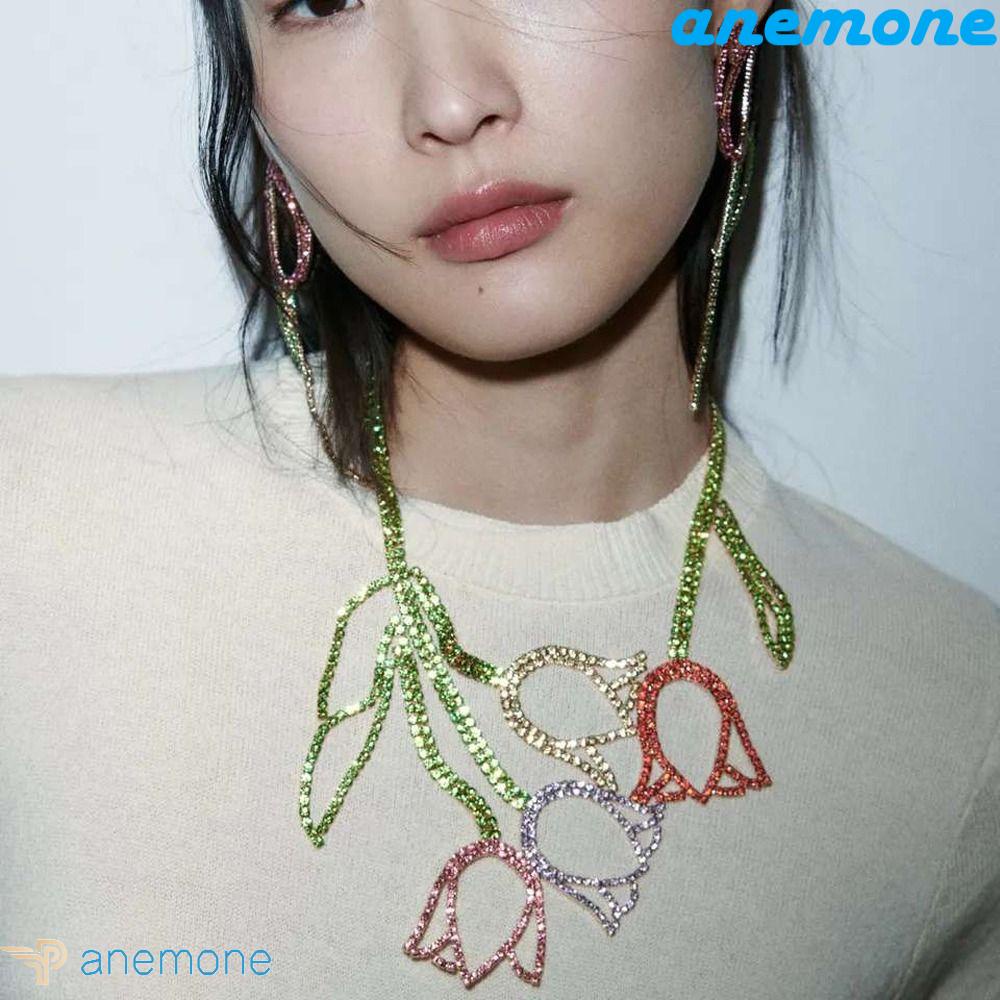 Bộ Trang Sức Vòng Cổ / Nhẫn / Bông Tai Hình Hoa Cúc Đính Đá Nhiều Màu Sắc Cỡ Lớn Bằng Hợp Kim Phong Cách Hàn