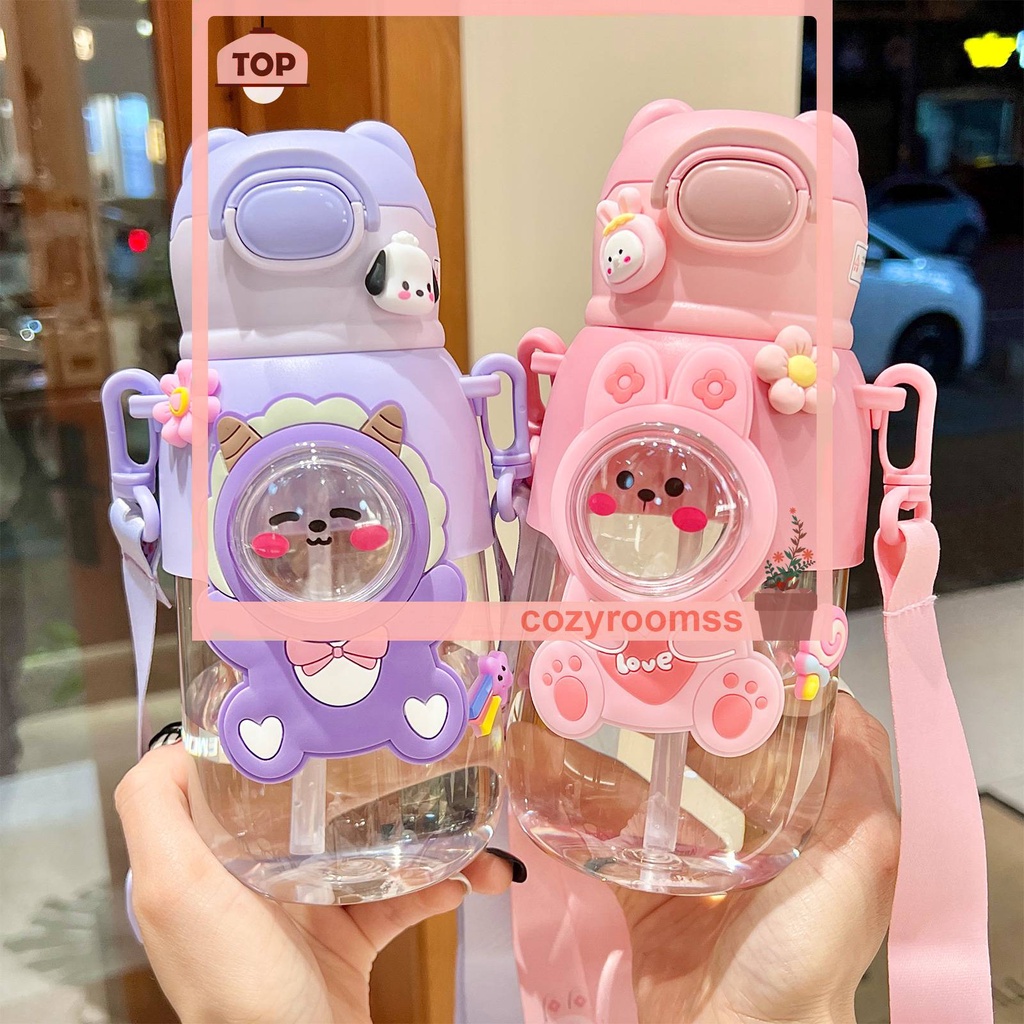 Bình Nước 660ml Bằng Nhựa Chống Tràn Dễ Thương Cho Bé