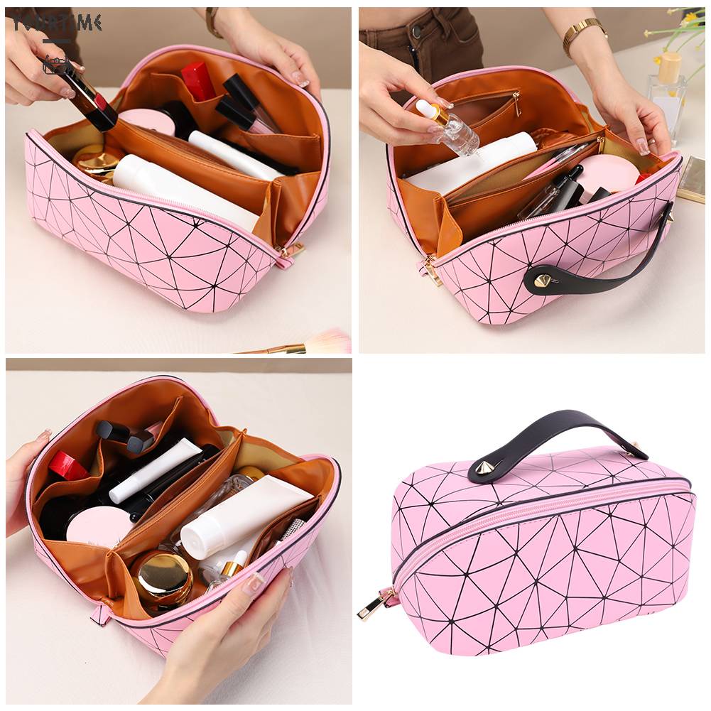 Túi Da PU Đựng Mỹ Phẩm Đa Năng Họa Tiết Lưới Hình Thoi