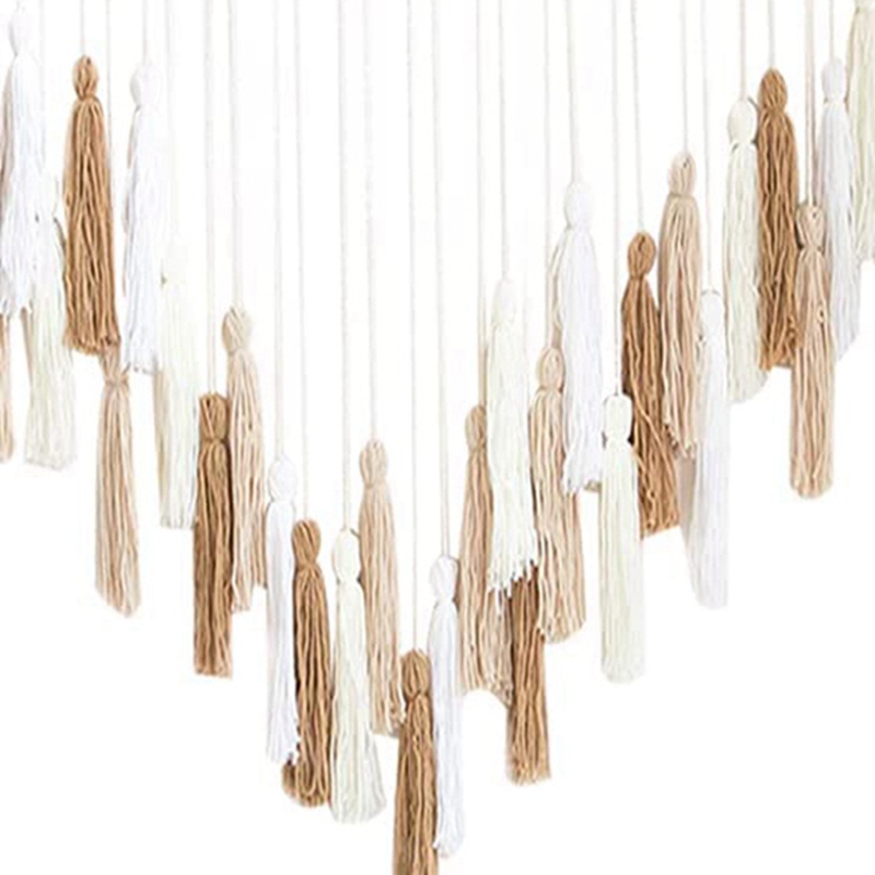 1 Thảm Dệt Macrame Lớn Màu Trắng / Be / Khaki / Xanh Dương Đính Hạt Gỗ Treo Tường Trang Trí Phong Cách Boho