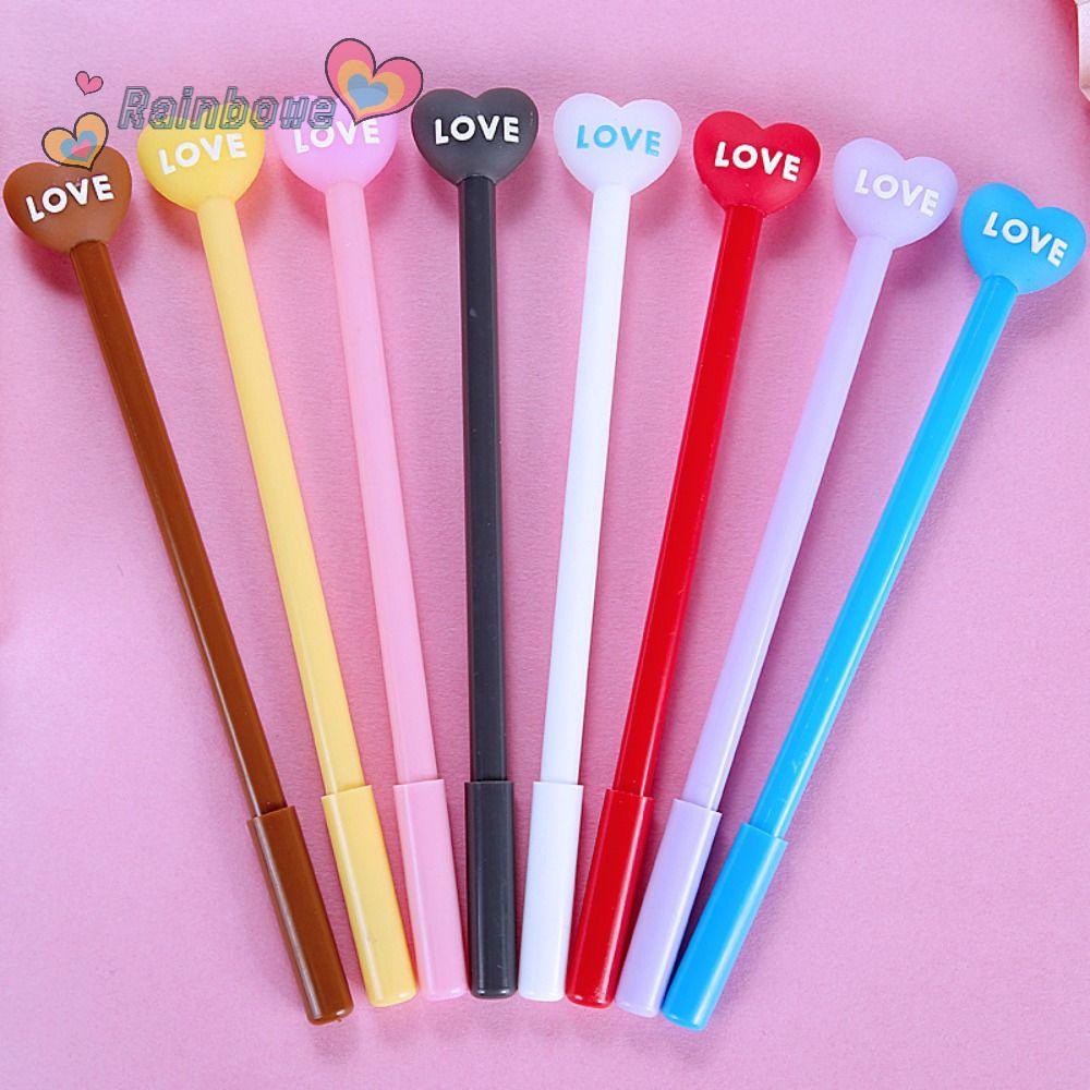 RAINBOW Set 8 Bút Mực 3D Hình Trái Tim Sáng Tạo Mềm Mại