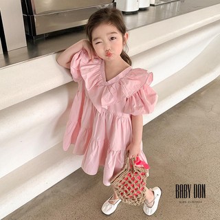 Đầm Cổ Tim Tay Phồng Cho Bé Gái