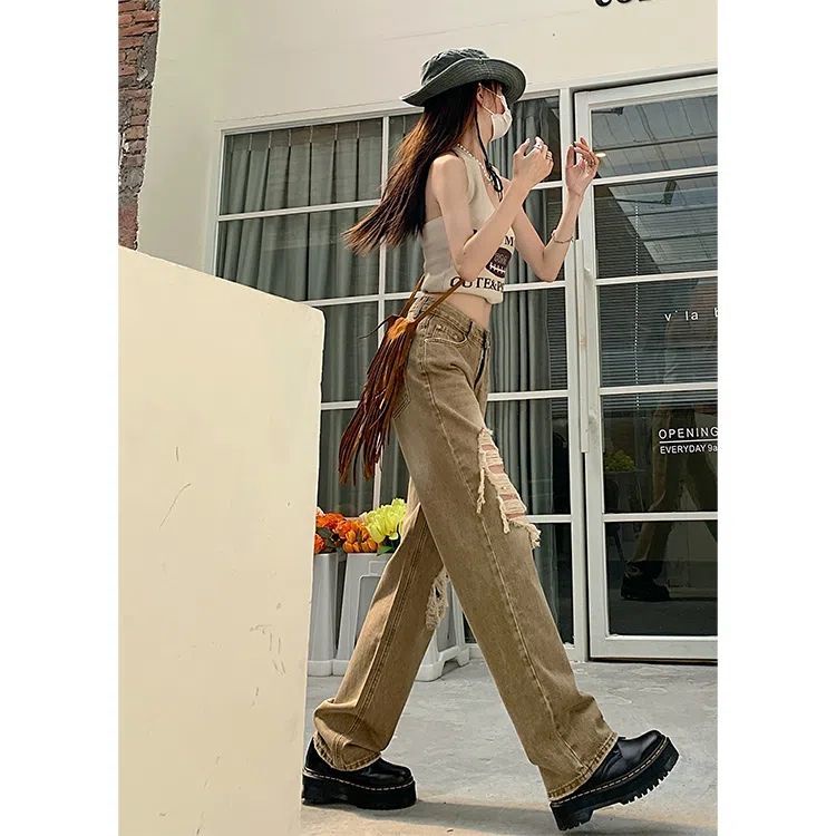 SUOMENG quần ống rộng quần nữ jean phong cách Retro Ống Rộng siêu đẹp 2023 MỚI JU2502