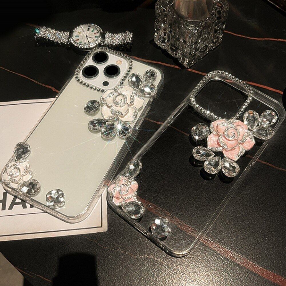 Ốp Điện Thoại Hình Hoa Trà 3D Đính Pha Lê Cho iphone 14 13 12 11 Pro Max X XS XR 7 8 Plus SE