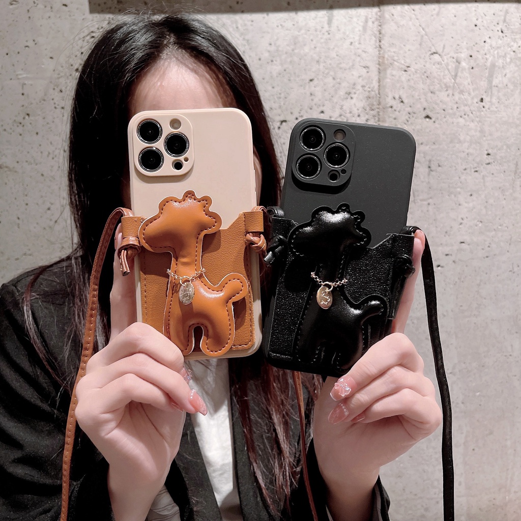 Bao đựng thẻ đeo chéo hươu cao cổ vỏ bảo vệ điện thoại cho iphone14 ip14 pro 14 plus 14 promax 13 13pro 13promax 12 12pro 12promax 11 11pro 11promax x xs xr xsmax 7 8plus 7 8
