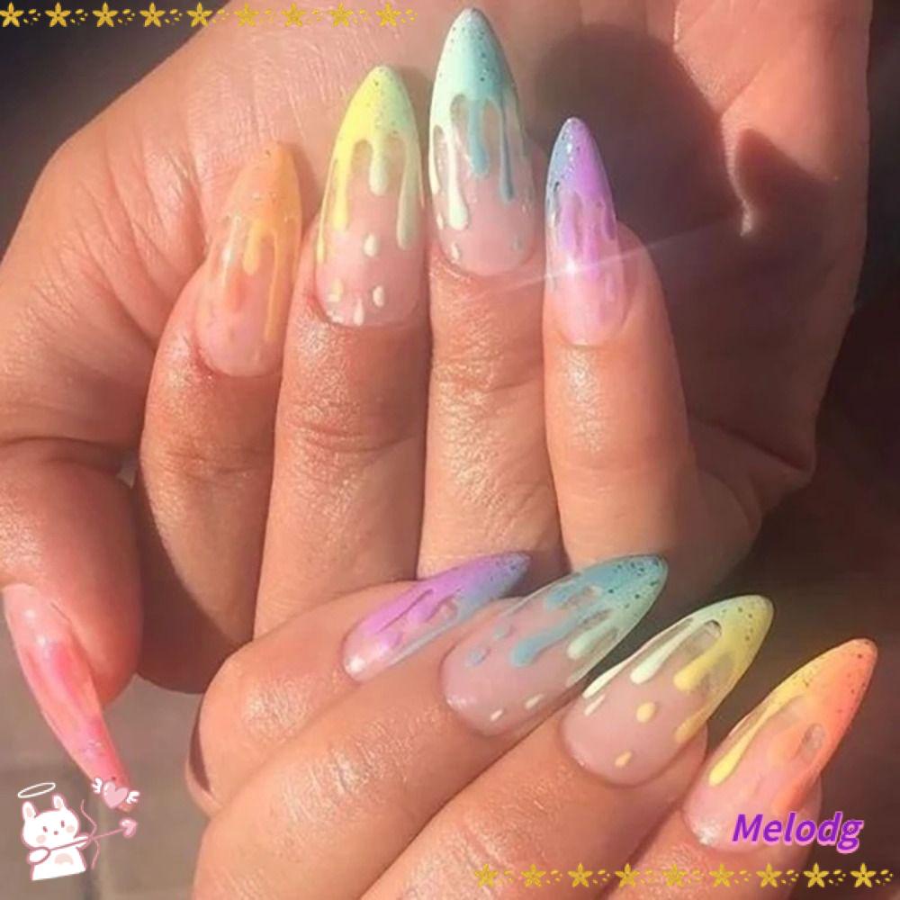 MELODG Móng Tay Giả Dạng Nhấn Thời Trang Có Thể Tháo Rời Cho Nữ