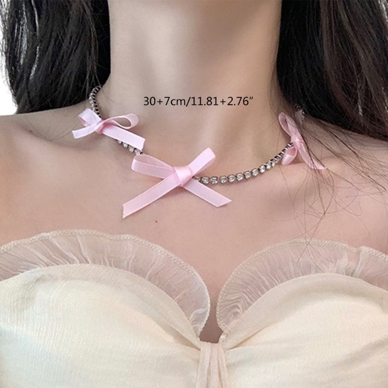 Vòng Cổ Choker Đính Nơ Ruy Băng Hạt Zircon Thời Trang Cho Nữ