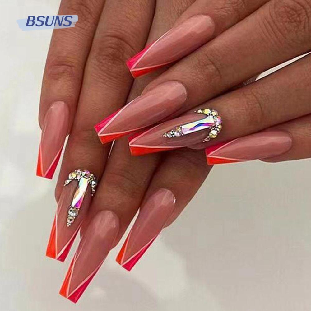 BSUNS Hộp 24 Móng Tay Giả Che Phủ Toàn Diện Họa Tiết Hoa