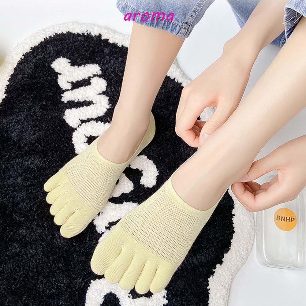 AROMA Vớ Thuyền Cotton Lưới Xỏ Năm Ngón Mềm Mại Màu Trơn Chống Trượt