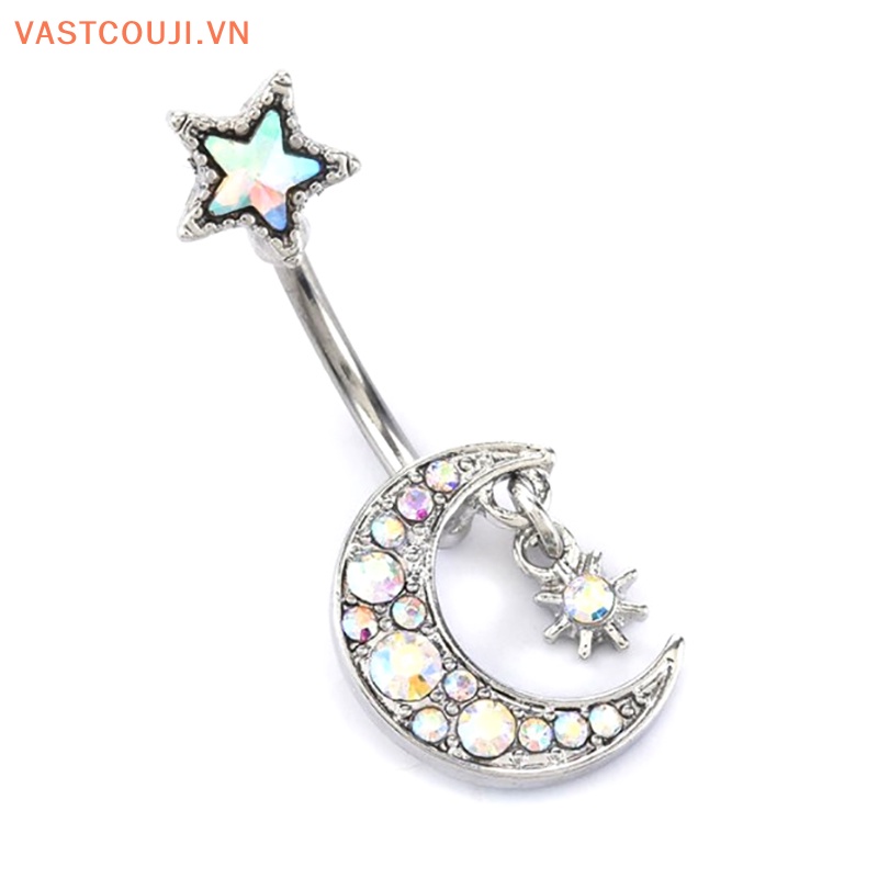 Khuyên Rốn 14G Hình Mặt Trăng Ngôi Sao Đính Đá Pha Lê Thời Trang Cho Nữ
