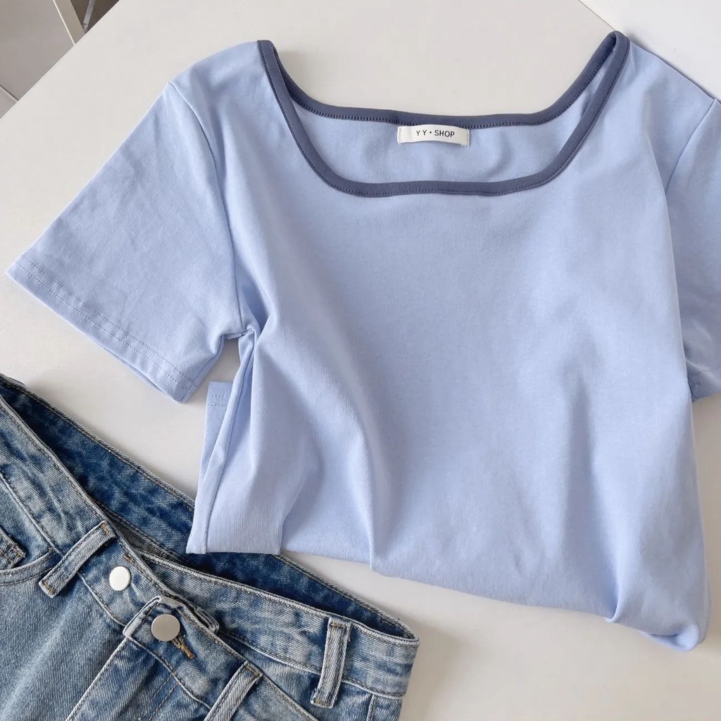 Áo Thun Tay Ngắn Cổ Vuông Thiết Kế Mỏng Thời Trang Mùa Hè Hàng Mới 2023 Dành Cho Bạn Nữ