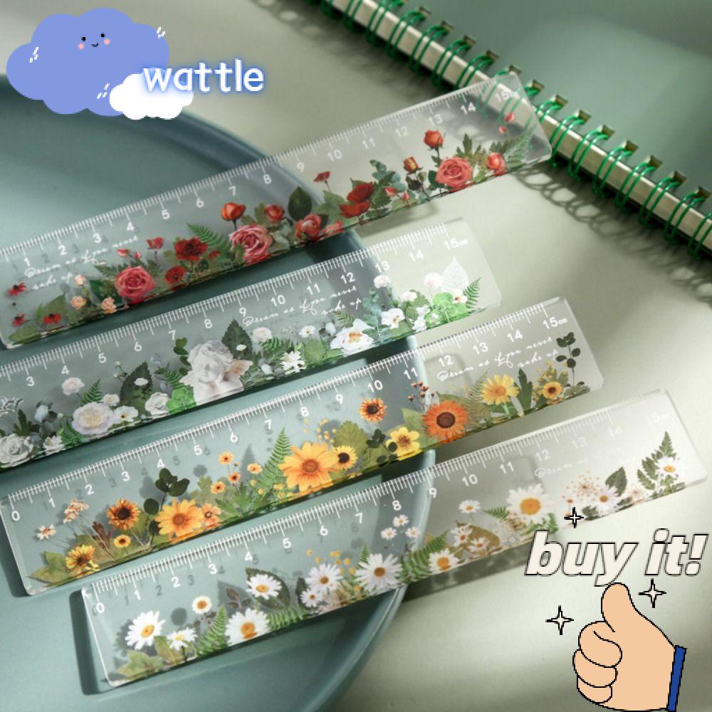 WATTLE Set 5 Thước Kẻ Thẳng Bằng Nhựa Trong Suốt Họa Tiết Hoa Retro Chất Lượng Cao Cho Học Sinh