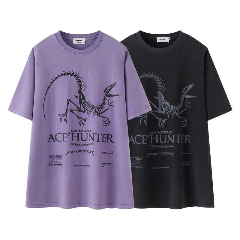 Vamtac Áo Thun Ngắn Tay Dáng Rộng In Hình Xương Khủng Long Thời Trang Mùa Hè Giản Dị