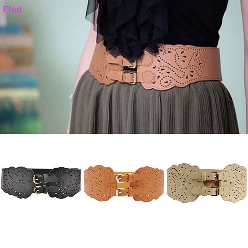 Thắt Lưng Bản Rộng Co Giãn Phối Hai Khóa Thời Trang Cho Nữ