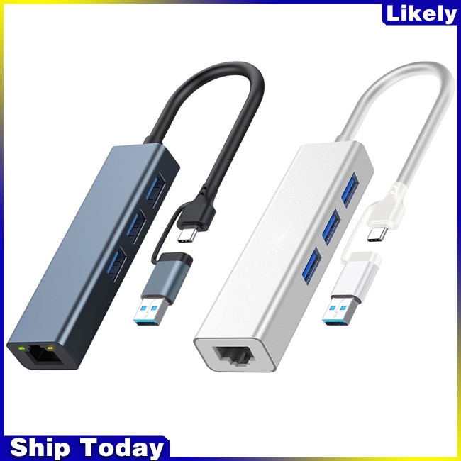 Bộ Chia Cổng Mạng LAN 4 Trong 1 100 / 1000Mbps USB 3.0 Type-C Sang RJ45 Cho Máy Tính Laptop
