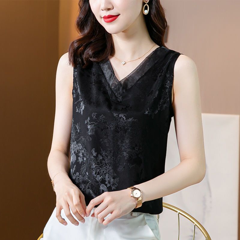 Áo Thun Satin Hai Dây Cổ Chữ V Dáng Rộng Thời Trang Mùa Hè Cho Nữ