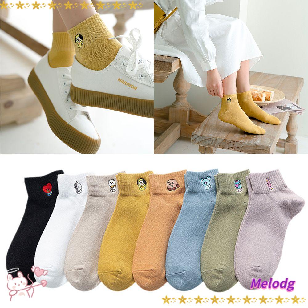 MELODG Vớ Cotton Mềm Cổ Ngắn In Họa Tiết Hoạt Hình Dễ Thương Thời Trang Xuân Thu Cho Nữ