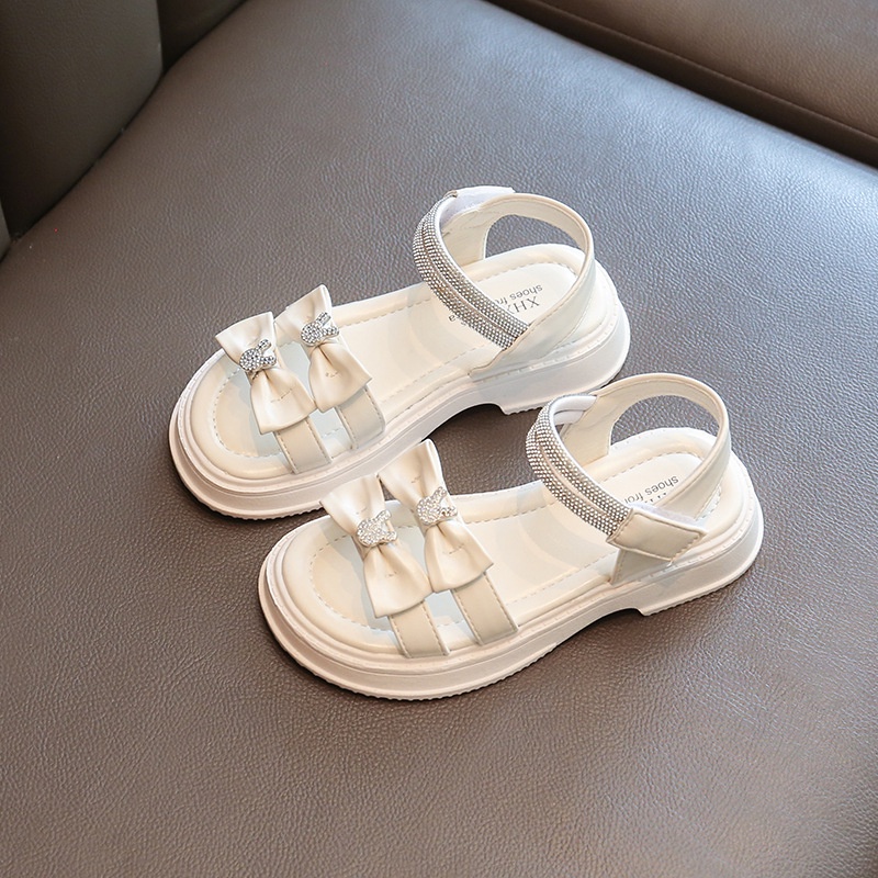 Dép sandal quai hậu cho bé gái sz 23-37, Xăng đan bé gái đính 2 nơ kèm tag gấu,hai quai dán đính đá lấp lánh [kieusashop