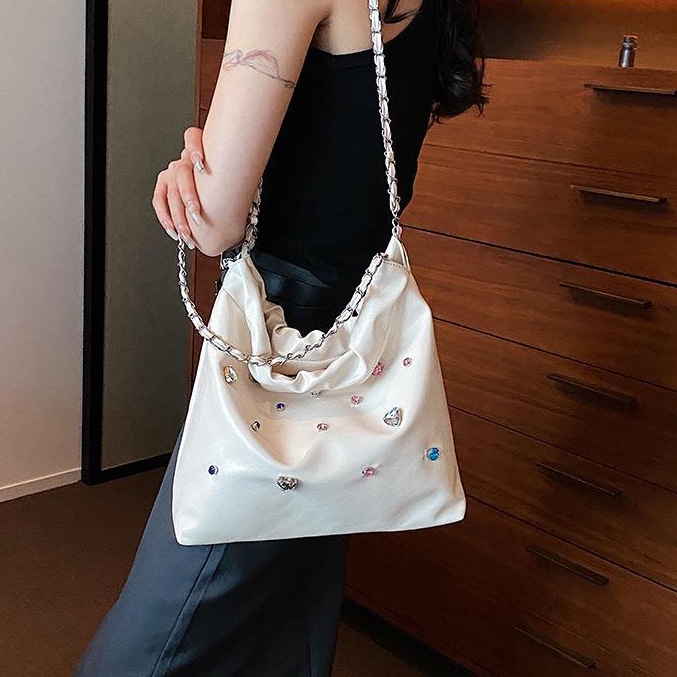 Túi Xách Da PU Đeo Chéo Đính Kim Cương Màu Sắc Thời Trang Phong Cách Pháp Hàng Mới 2023 Dành Cho Bạn Nữ