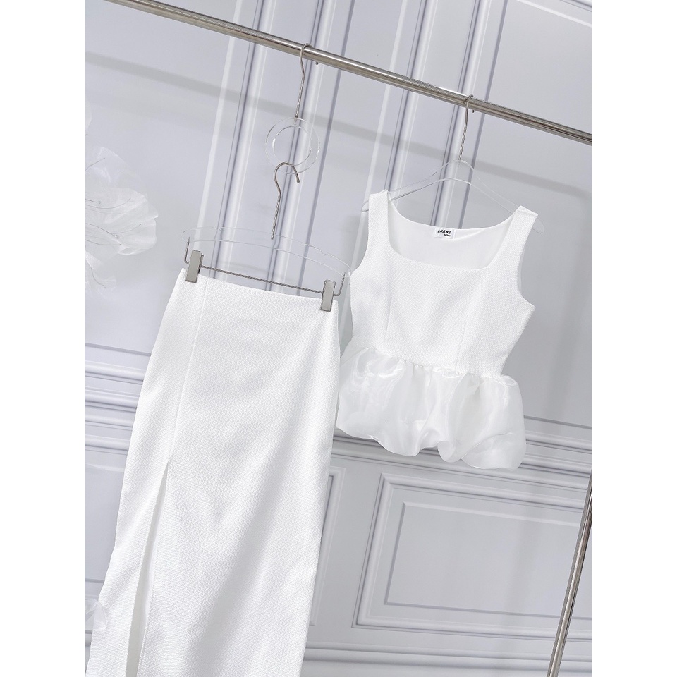 Set áo bí chân váy midi trắng 💖 KÈM ẢNH THẬT