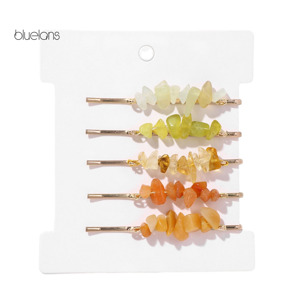 Set 5 Kẹp Tóc Kim Loại Đính Đá Tự Nhiên Đơn Giản Thanh Lịch Dành Cho Nữ