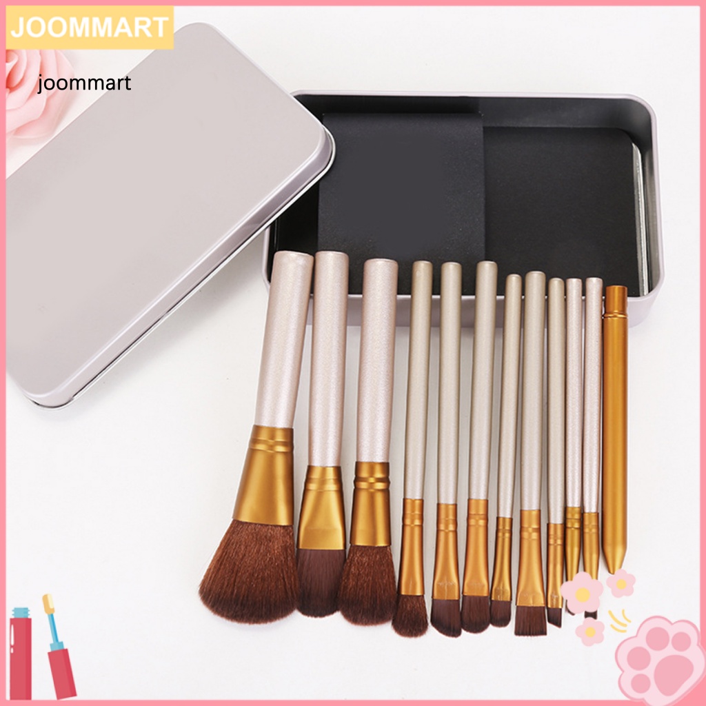 Set 12 Cọ Trang Điểm Đa Năng Với Tay Cầm Bằng Gỗ Màu Vàng Kim