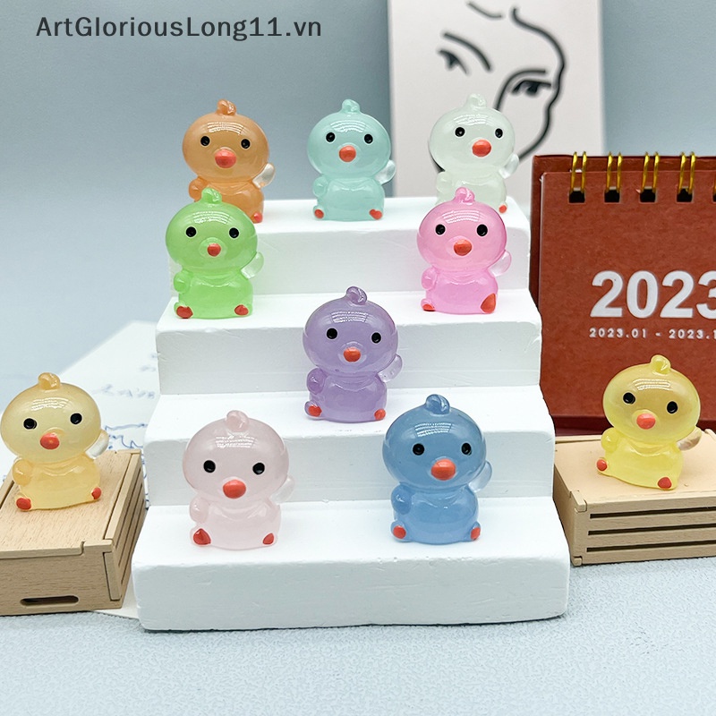 Set 2 Tượng Gà Con Dạ Quang Mini Bằng Nhựa Resin Trang Trí Tiểu Cảnh / Xe Hơi